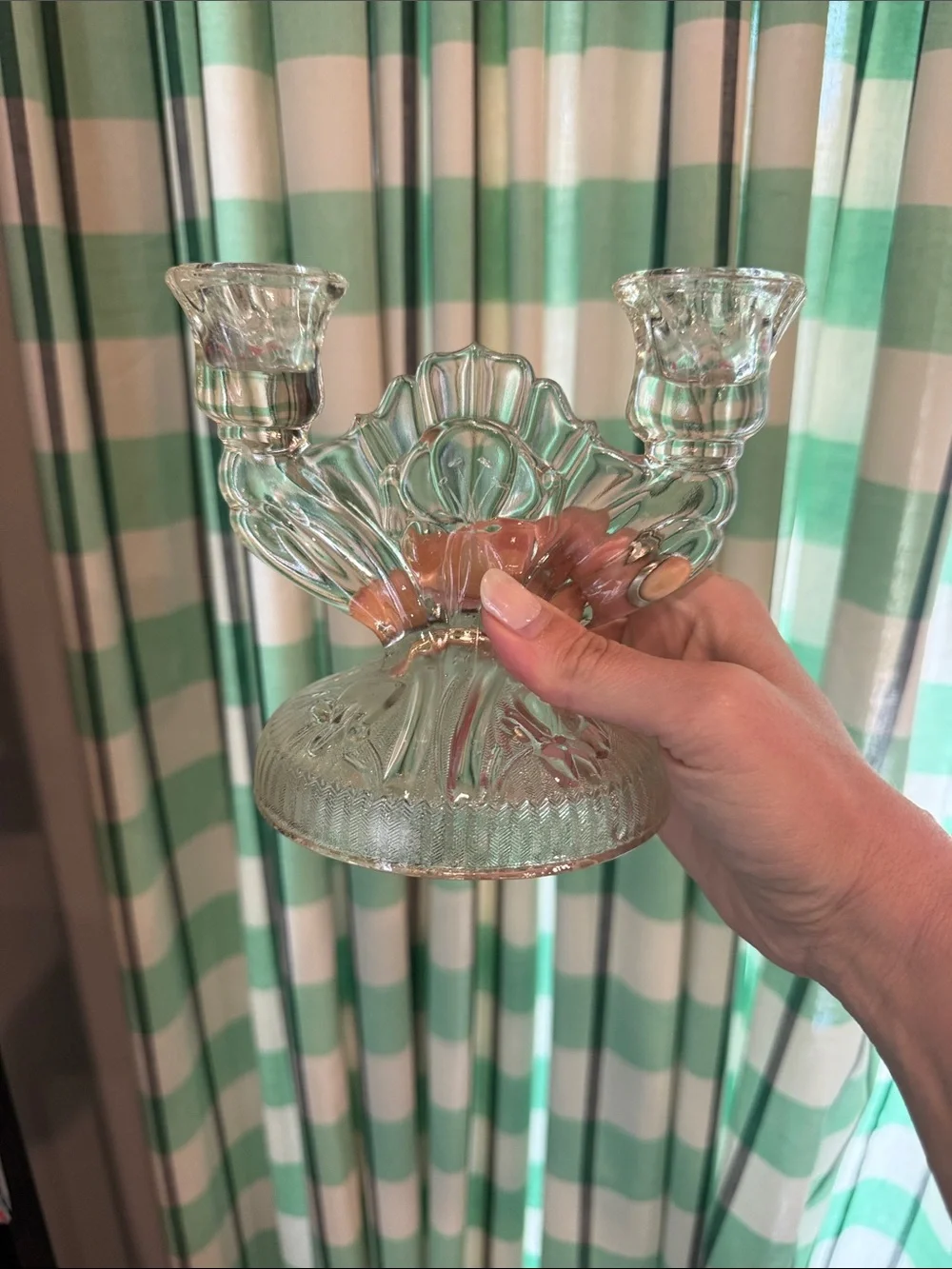 Clear Glass Double Candle Holder